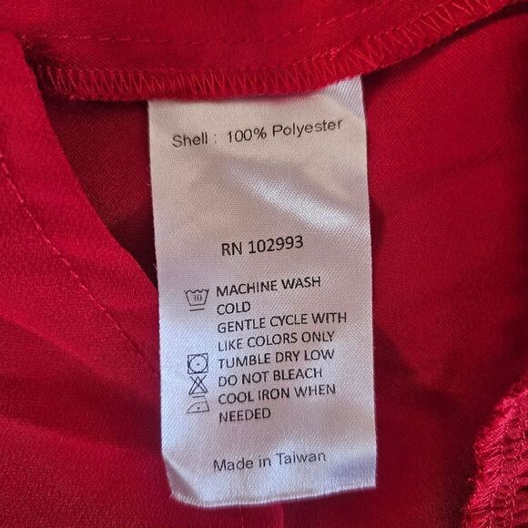 Marissa Webb Collective Satin Tie Front Long Sleeve Ruffle V-Neck Dress in Red 8 - Picture 7 of 10